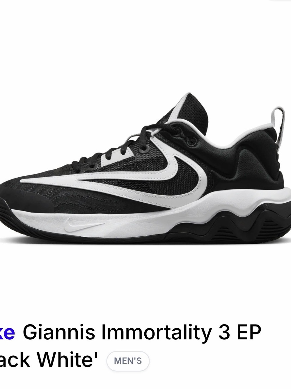 Nike Men’s Giannis Immortality 3 EP - Black/White